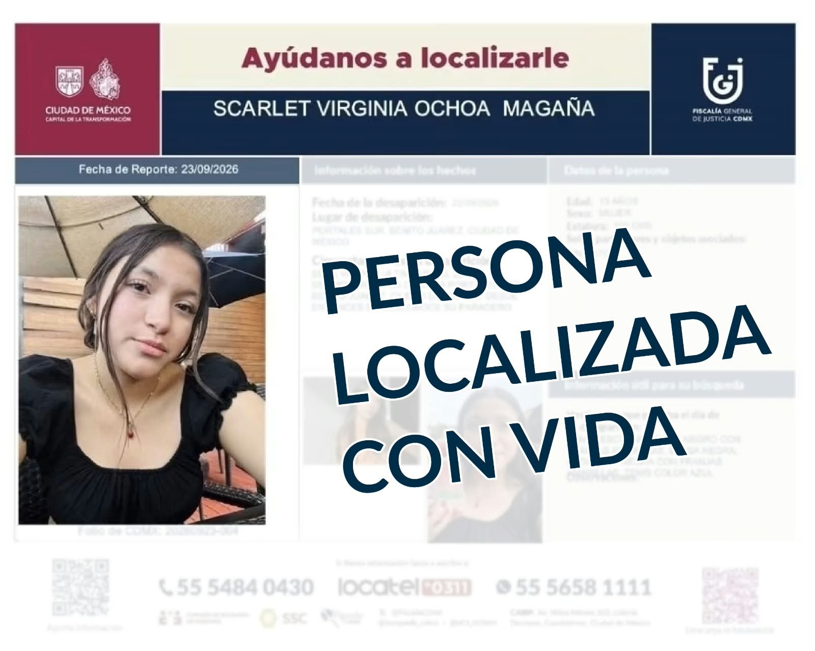 Localizan con vida en Veracruz a adolescente de 13 años reportada como ausente en Benito Juárez