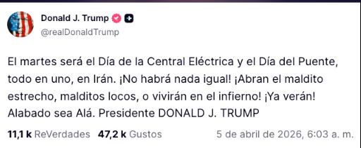 ​ "¡Abran el maldito estrecho , malditos locos!": Trump vuelve a amenazar a Irán   ​